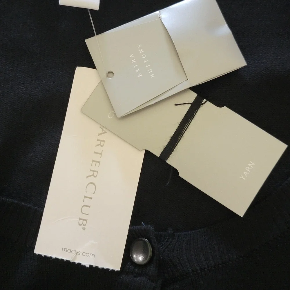 Charter Club Cardigan Women XL Black Button Front Long Sleeve Knit Sweater NWT - Picture 3 of 7